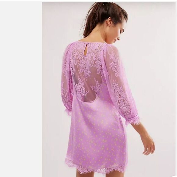 Free People Small About That Mini Dress At In Iris Combo Lilac MSRP $168 - Picture 3 of 7